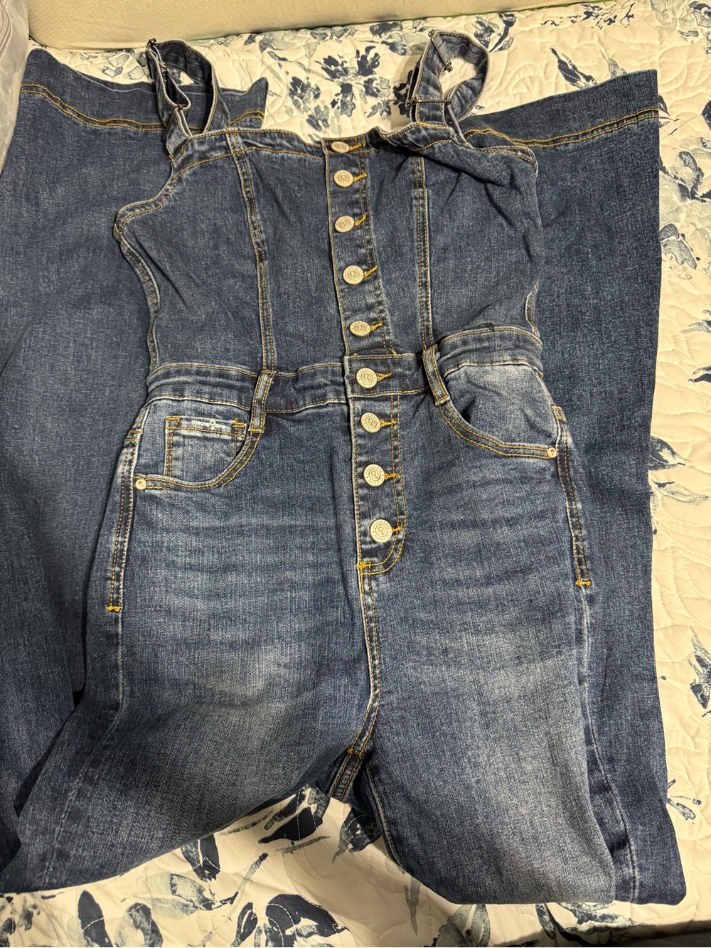 Denim Button-Front Women’s Jeans Jumpsuit - Blue